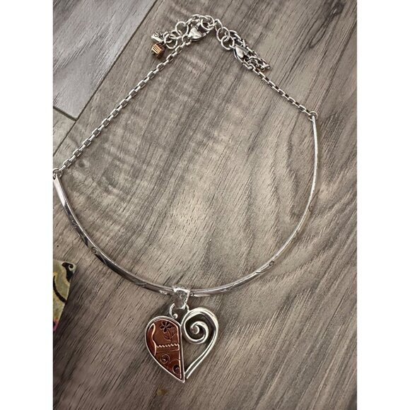 Brighton Silver & Copper Reversible Heart Pendant Necklace Adjustable Chain #554 - Picture 7 of 13